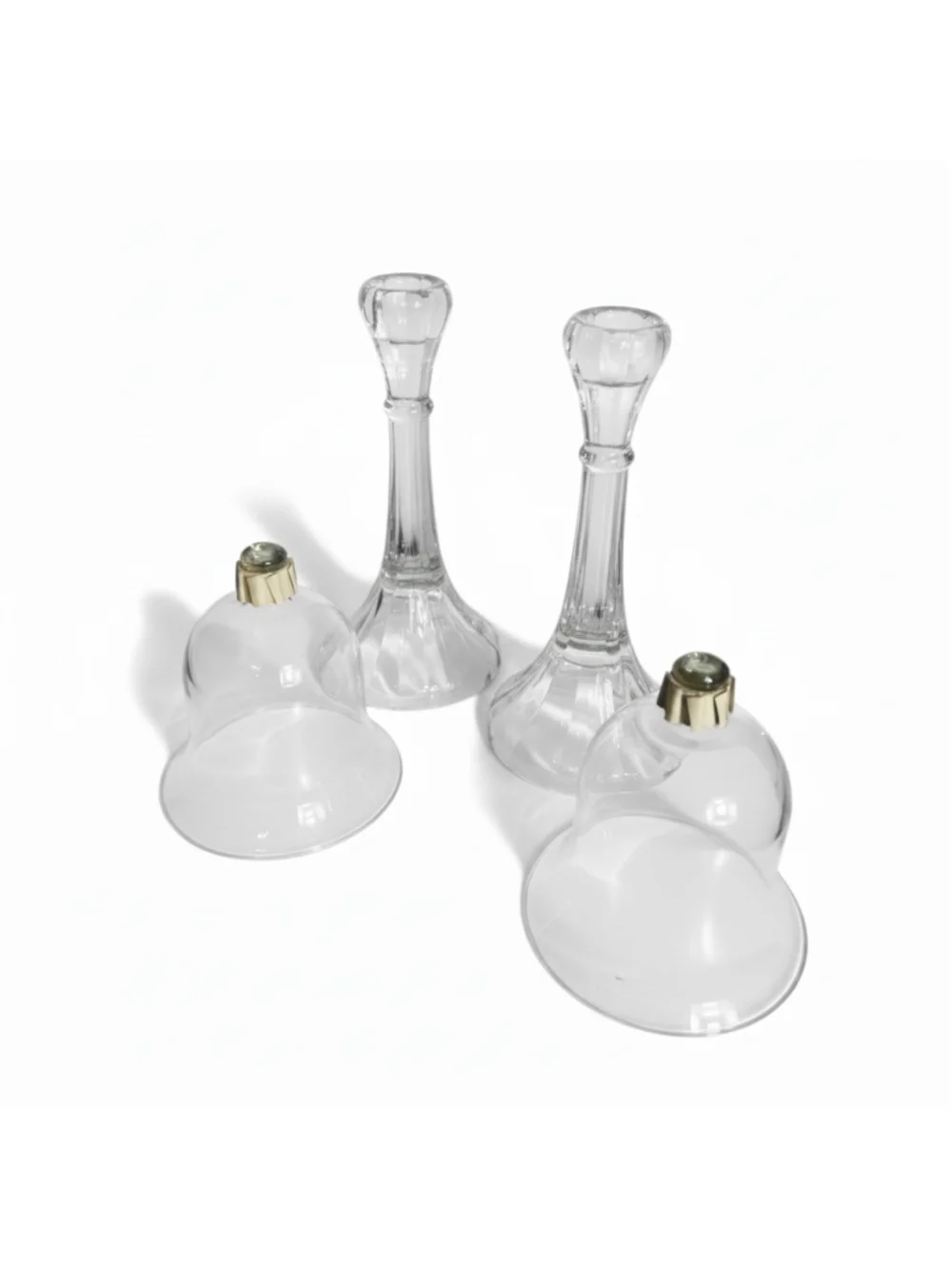 2 clear glass column candle holders removable pegged bell shape votive holders
